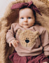 Dusty Pink Teddy Bear Embroidered Velour Sweater (GOTS)