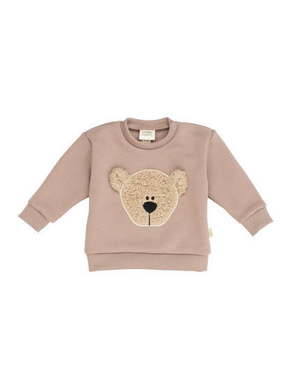Dusty Pink Teddy Bear Embroidered Velour Sweater (GOTS)