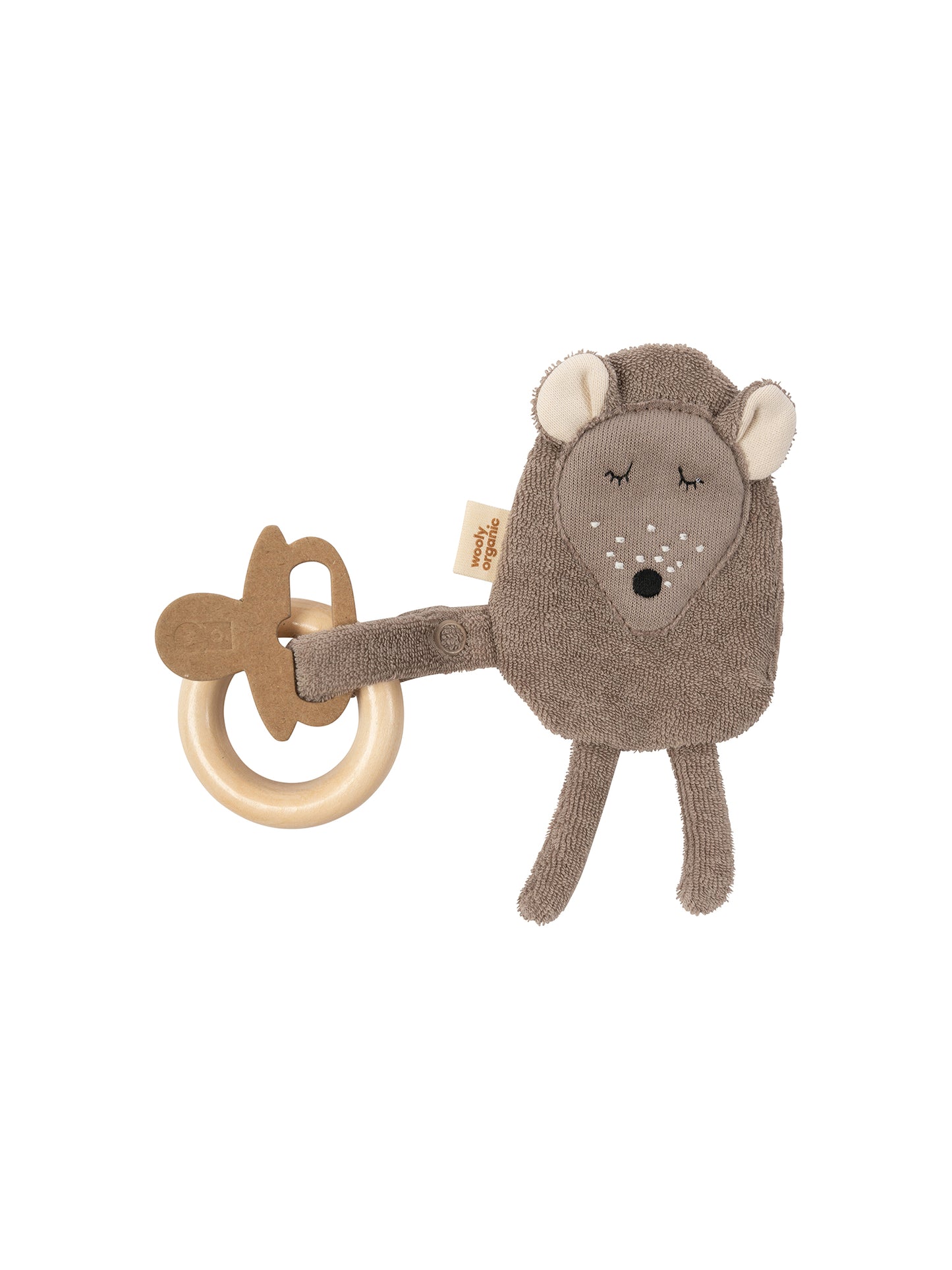 Crinkle Mouse With Wooden Teether