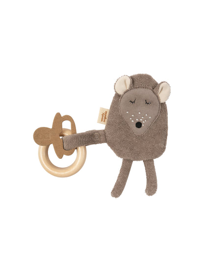Crinkle Mouse With Wooden Teether