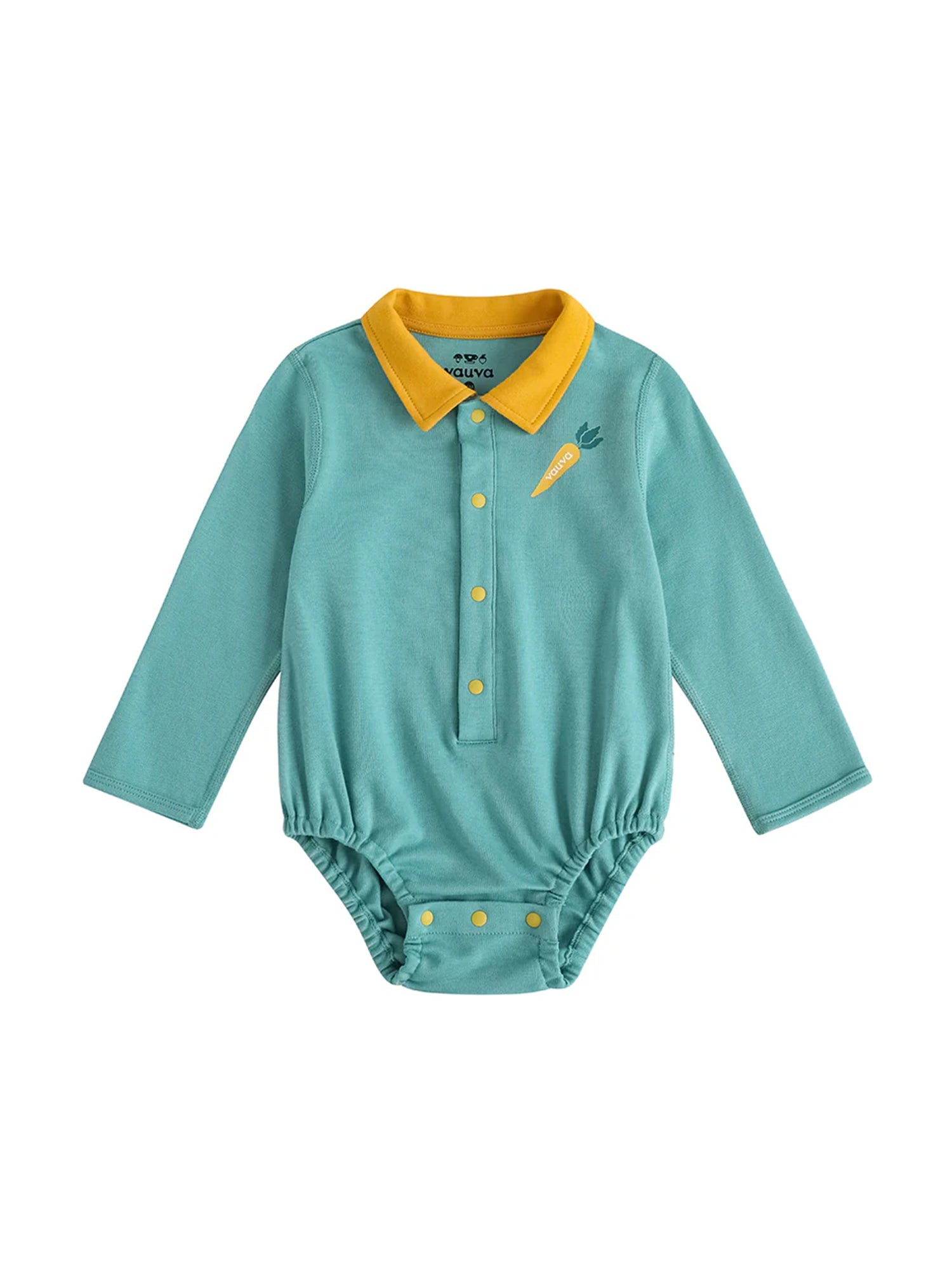 VAUVA Vauva FW23 - Baby Boy Carrot Pattern Cotton Polo Long Sleeve Bodysuit (Green) Bodysuit