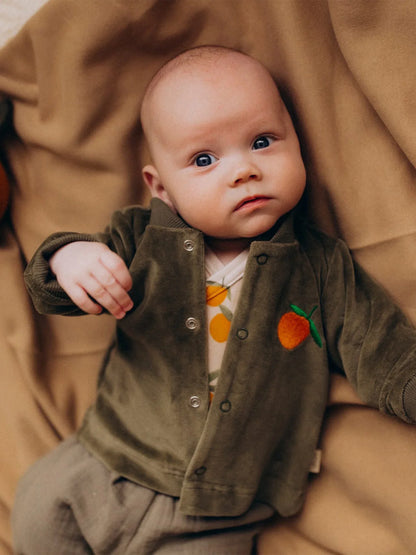 Olive Embroidered Velour Jacket (GOTS)