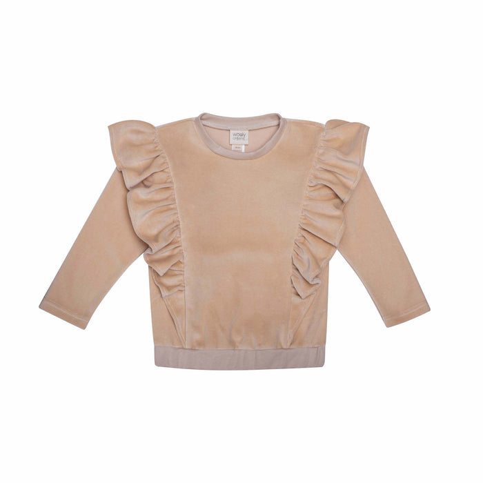 Wooly Organic - Kids Velour Sweater with Raffles (Peach)