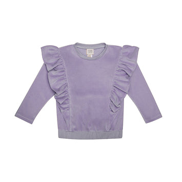 Wooly Organic - Kids Velour Sweater with Ruffles (Purple)