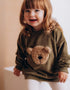 Velour Sweater with Bear Embroidery (GOTS)