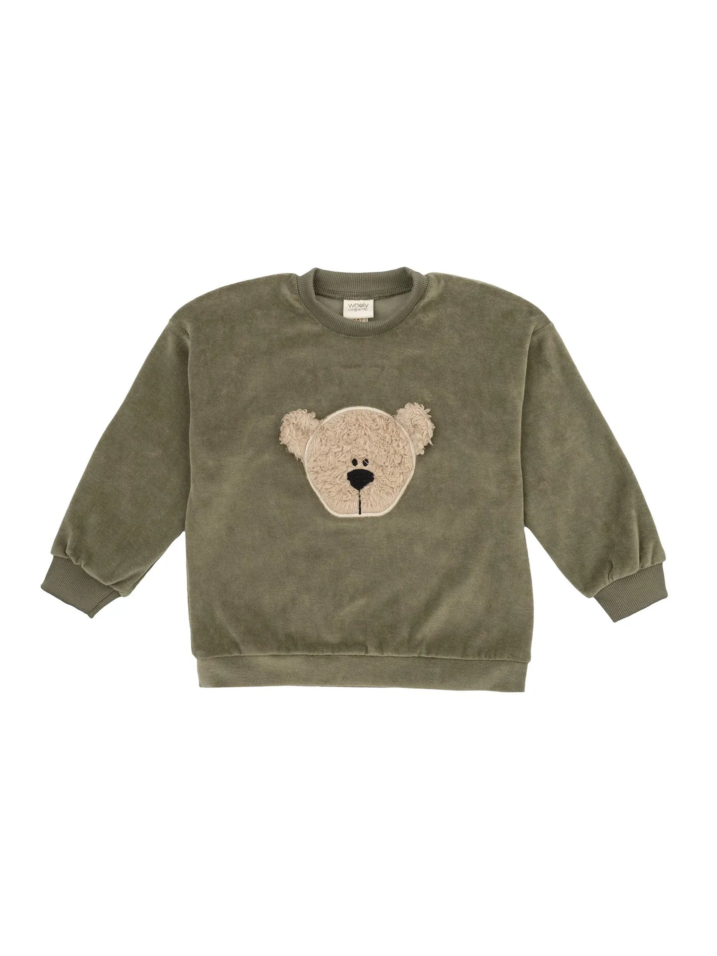 Velour Sweater with Bear Embroidery (GOTS)