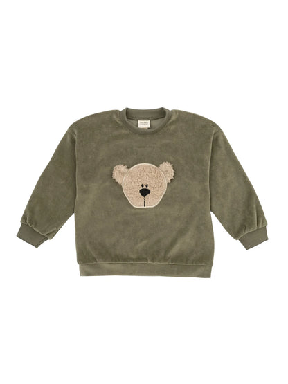 Velour Sweater with Bear Embroidery (GOTS)