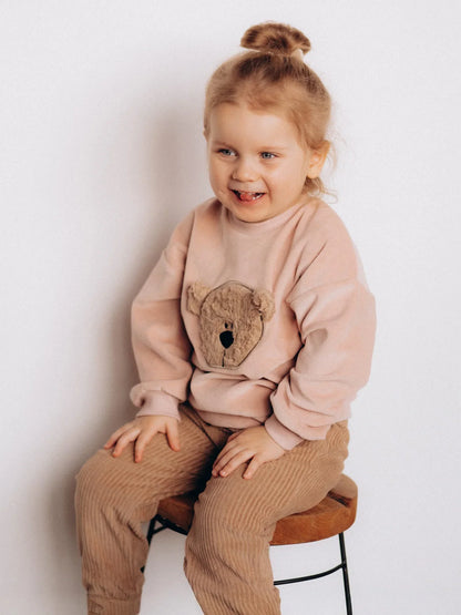 Velour Sweater with Bear Embroidery (GOTS)