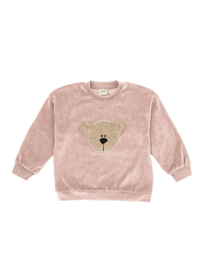 Velour Sweater with Bear Embroidery (GOTS)