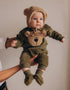 Olive Teddy Bear Embroidered Velour Sweater (GOTS)