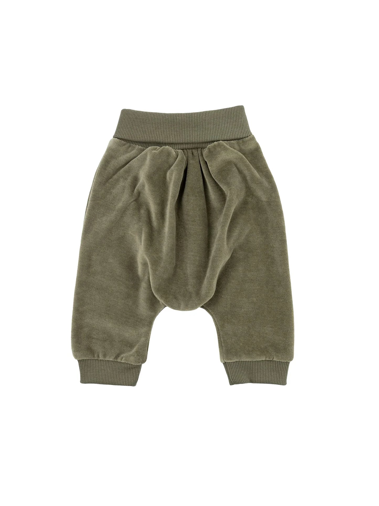 Olive Velour Baby Trousers (GOTS)