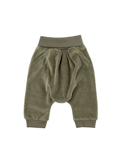 Olive Velour Baby Trousers (GOTS)
