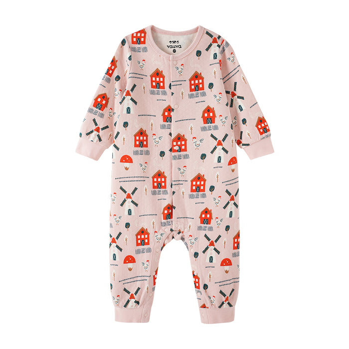 VAUVA Vauva FW23 - Baby Girl Nordic Print Cotton Long Sleeve Romper (Pink) Romper