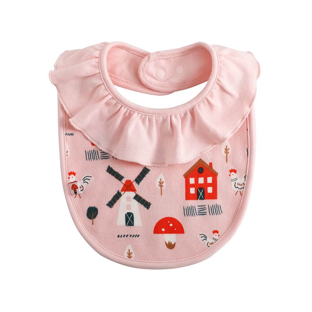 VAUVA Vauva FW23 - Baby Girls Pinwheel All Over Print Ruffle Cotton Bib (Pink) Bib