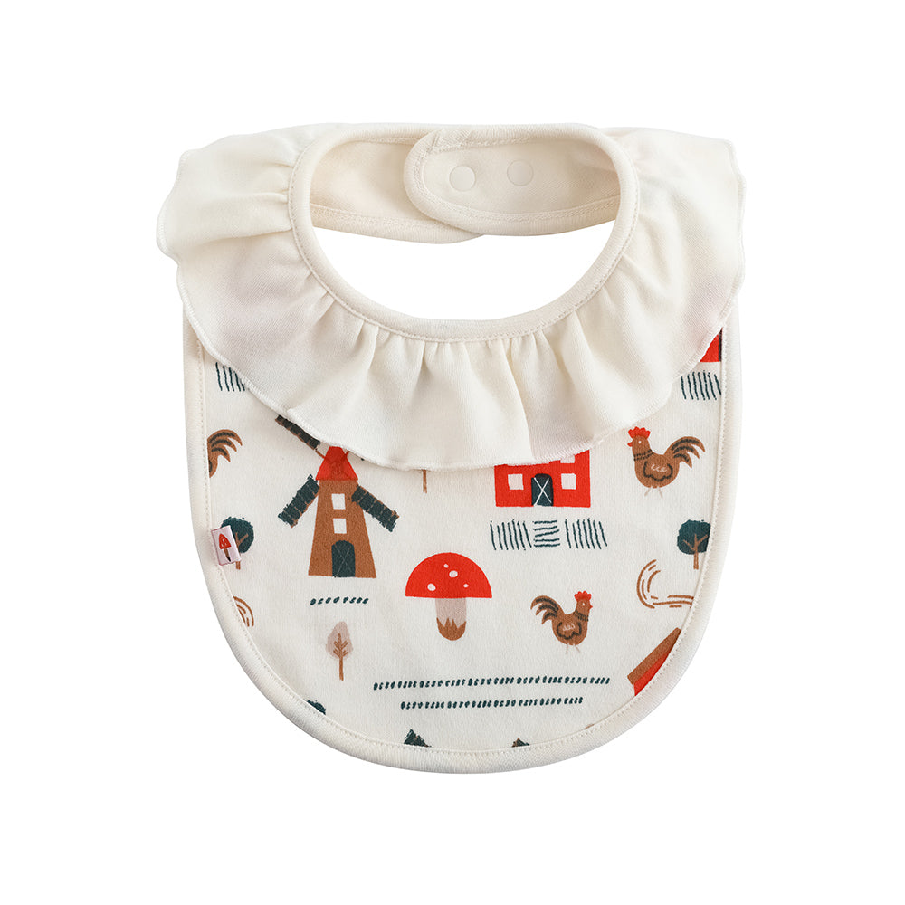 VAUVA Vauva FW23 - Baby Girls Pinwheel All Over Print Ruffle Cotton Bib (White) Bib