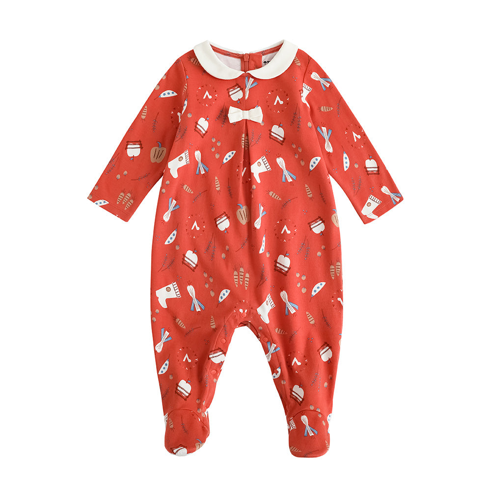 Vauva FW23 - Baby Girl Nordic Style Cotton Long Sleeve Romper (Red) product image front