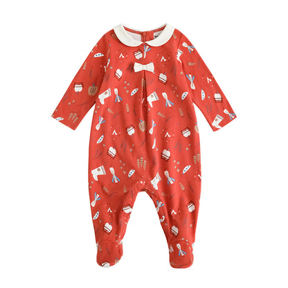 VAUVA Vauva FW23 - Baby Girl Nordic Style Cotton Long Sleeve Romper (Red) Romper