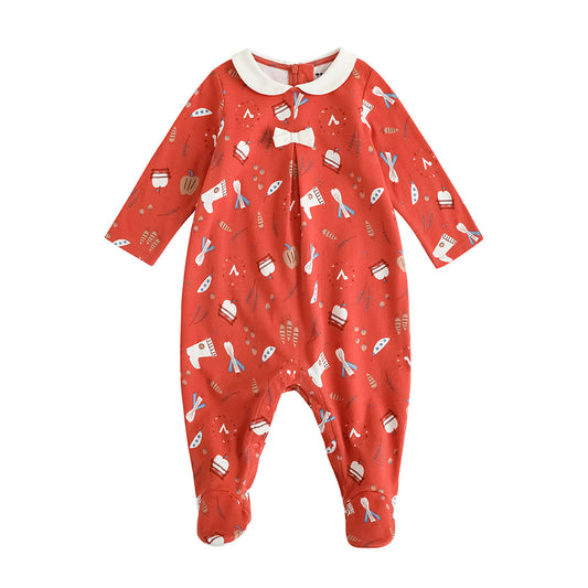 VAUVA Vauva FW23 - Baby Girl Nordic Style Cotton Long Sleeve Romper (Red) Romper