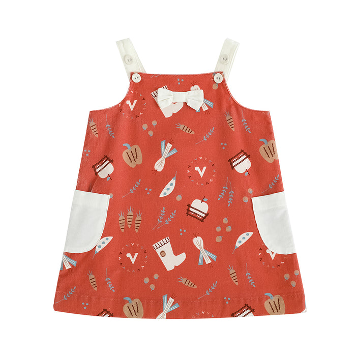 Vauva FW23 - Baby Girls Happy Farm Double Pocket Dress (Red) product image front