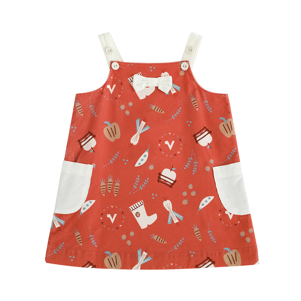 VAUVA Vauva FW23 - Baby Girls Happy Farm Double Pocket Dress (Red) Dress