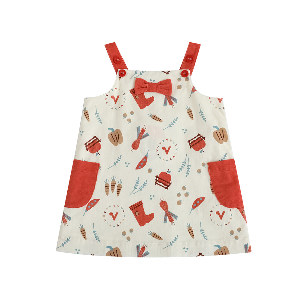 Vauva FW23 - Baby Girls Happy Farm Double Pocket Dress (White) product image front
