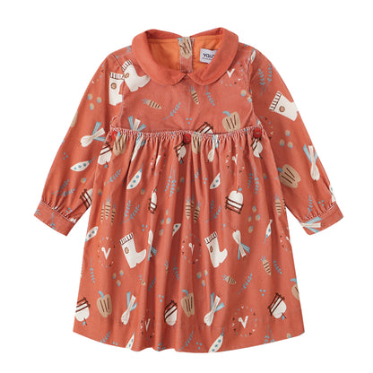 VAUVA Vauva FW23 - Baby Girls Happy Farm Doll Collar Dress (Red) Dress