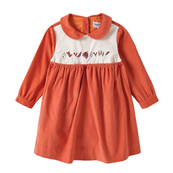 Vauva FW23 - Baby Girls Doll Neck Embroidered Dress - My Little Korner