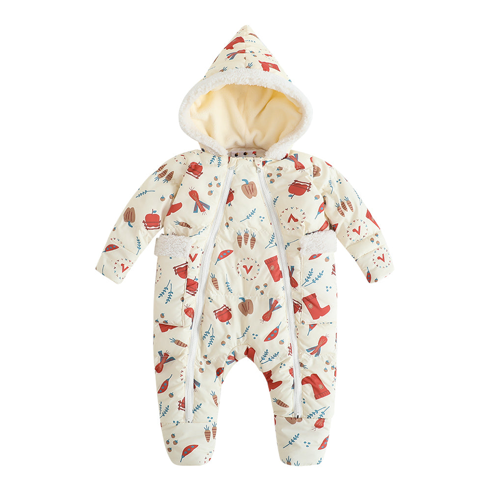 VAUVA Vauva FW23 - Baby Girl Happy Farm Hooded Padded Romper (White) Romper