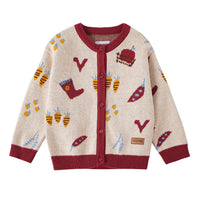 Vauva FW23 - Baby Girls Farm Jacquard Cotton Cashmere Jacket (White)-product image front