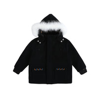 Vauva FW23 - Boys Simple Embroidered Black Hooded Coat-product image front