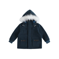 Vauva FW23 - Boys Simple Embroidered Blue Hooded Coat-product image front
