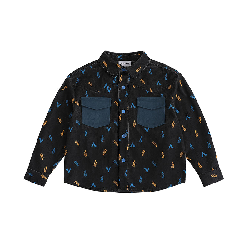 Vauva FW23 - Boys Double Pocket Corduroy Long Sleeve Shirt (Black)-product image front