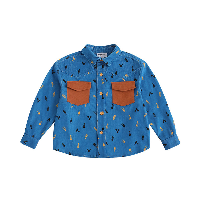 Vauva FW23 - Boys Double Pocket Corduroy Long Sleeve Shirt (Blue)-prodct image front