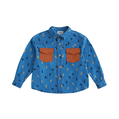 VAUVA Vauva FW23 - Boys Double Pocket Corduroy Long Sleeve Shirt (Blue) Shirt