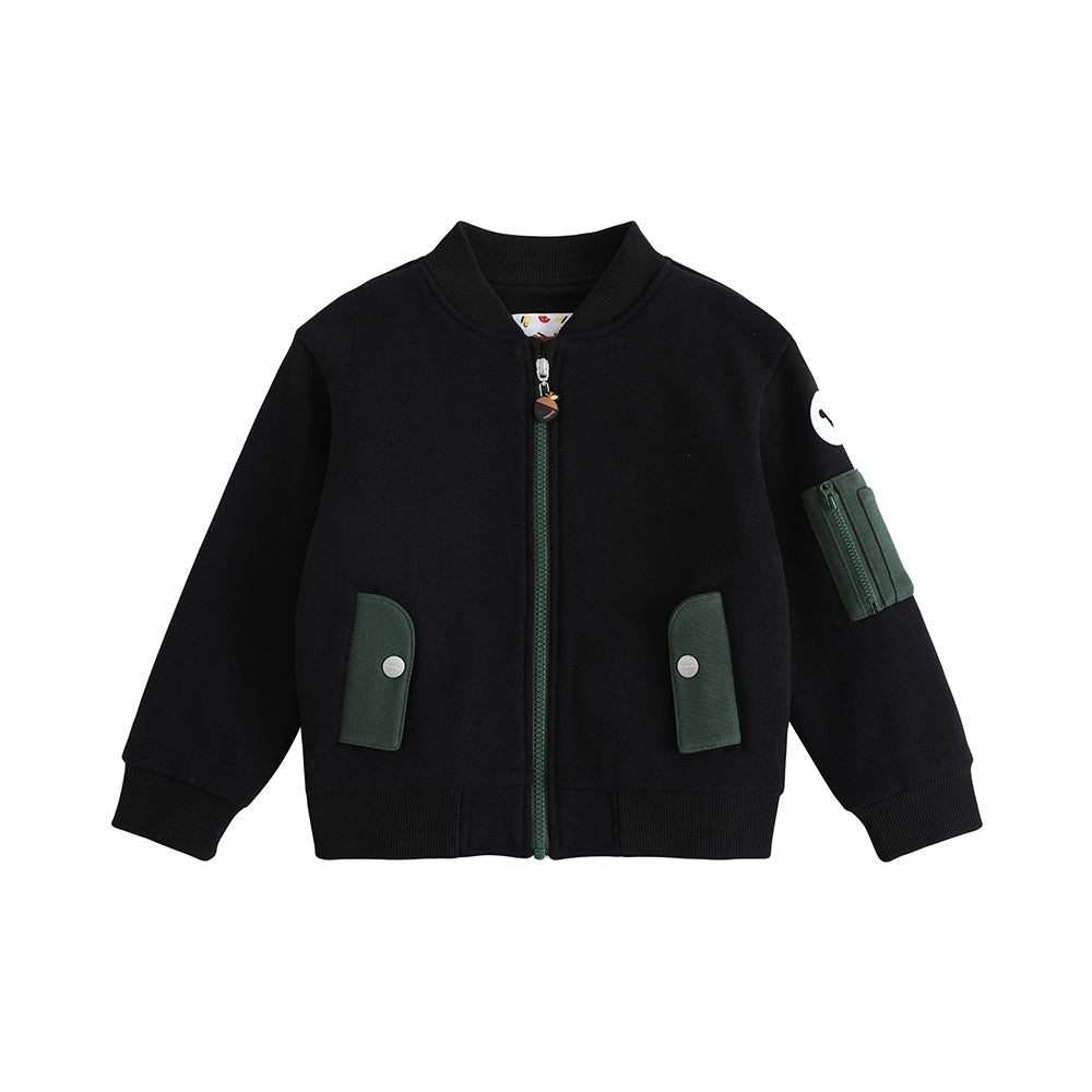 Vauva FW23 - Boys Zip Long Sleeve Jacket (Black/Green)-product image front