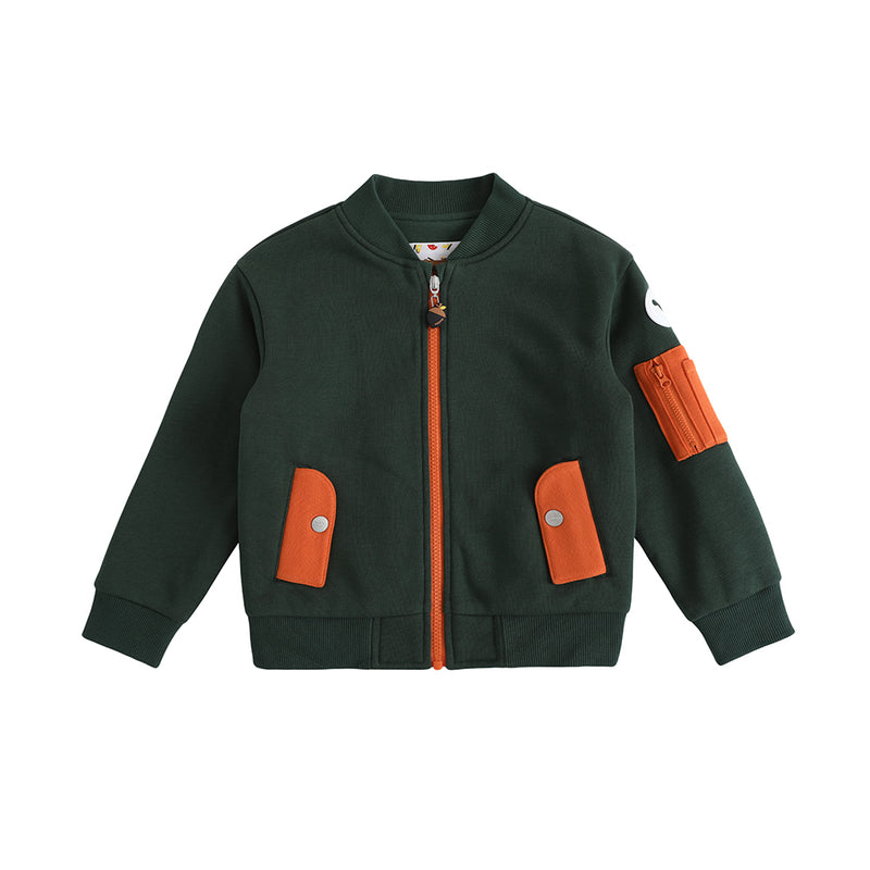 Vauva FW23 - Boys Zip Long Sleeve Jacket (Green/Orange)-product image front