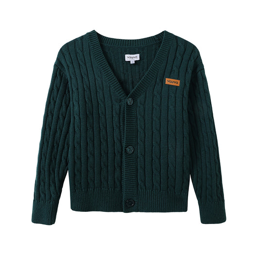 VAUVA Vauva FW23 - Boys Braided Long Sleeve Knit Jacket (Green) Coat & Jacket