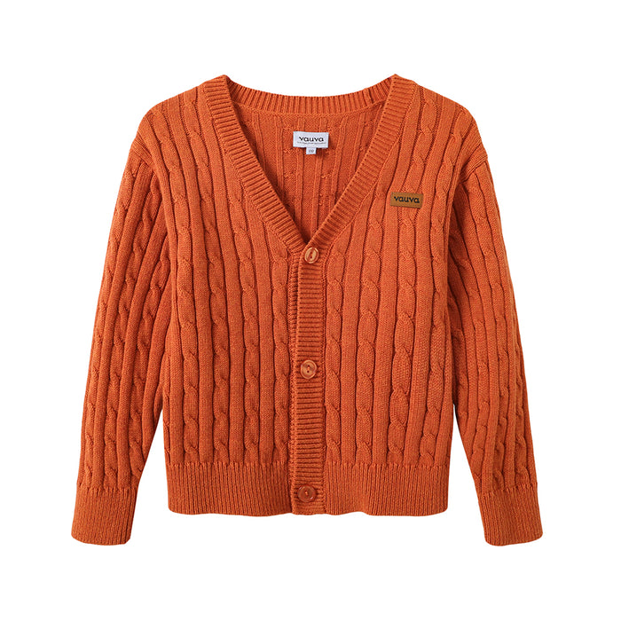 Vauva FW23 - Boy's Braided Long Sleeve Knit Jacket (Orange)-product image front