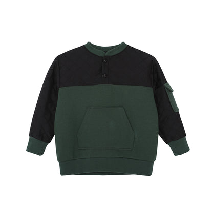 VAUVA Vauva FW23 - Boys Simple Patchwork Crew Neck Sweatshirt (Black/Green) Sweatshirt