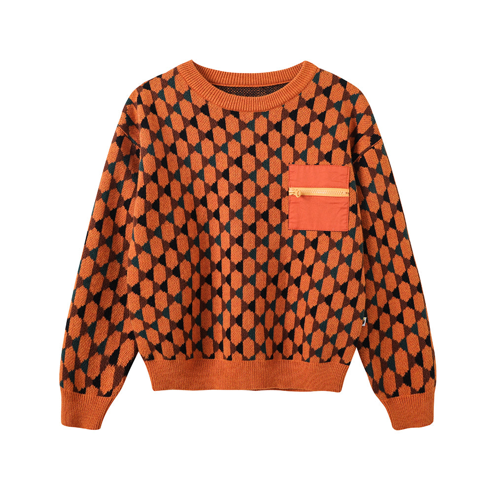 VAUVA Vauva FW23 - Boys Cotton Long Sleeve Pocket Crewneck Sweatshirt (Orange) Sweatshirt