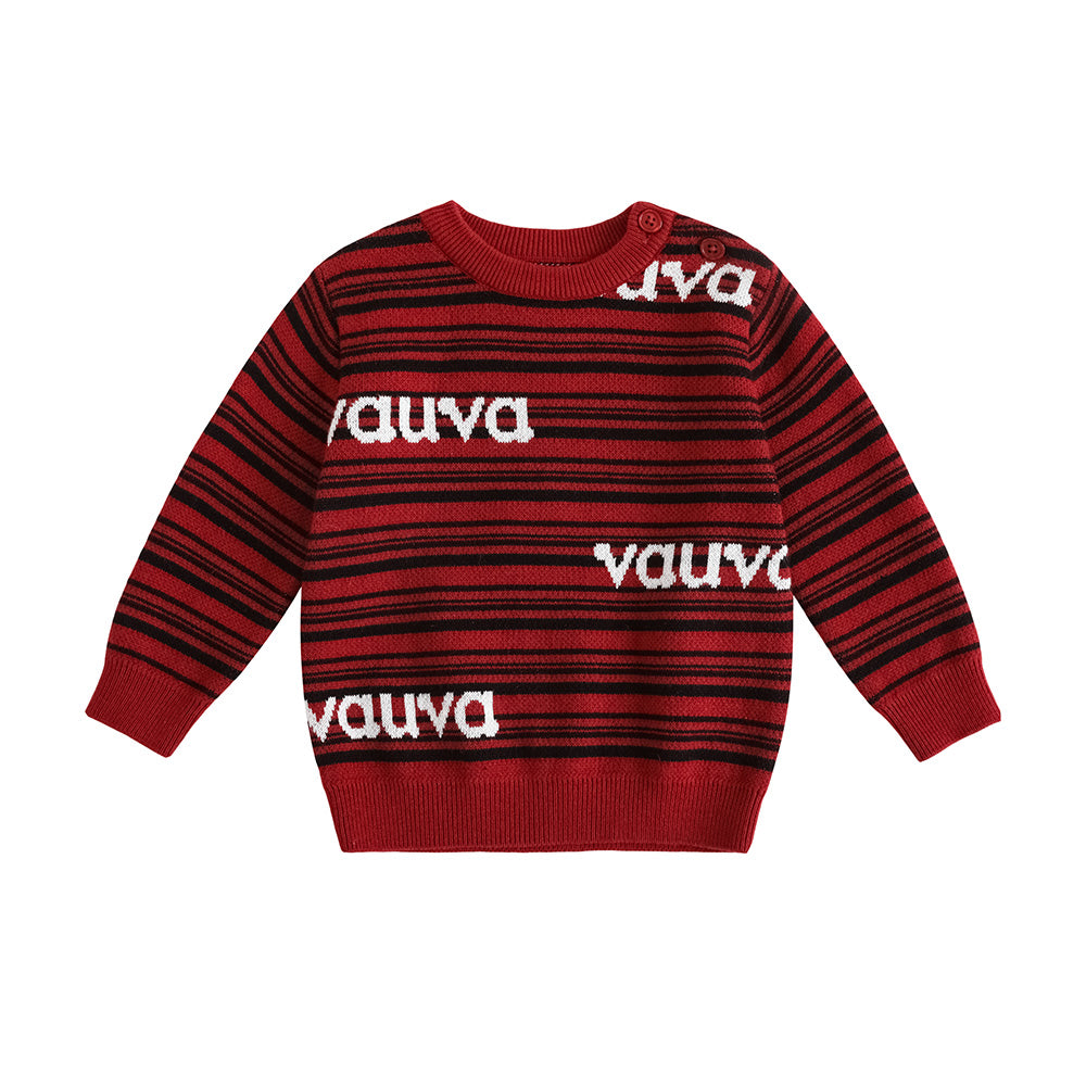 VAUVA Vauva FW23 - Baby Boys Red and Black Striped Cotton Pullover Tops