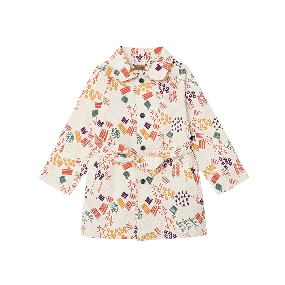 VAUVA Vauva FW23 - Girls Printed Waist Strapped Windbreaker Jacket (White) Coat & Jacket