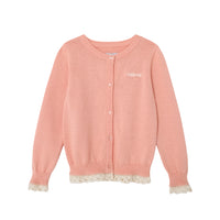 Vauva FW23 - Girls Lace Cotton Cashmere Cardigan (Pink) product image front