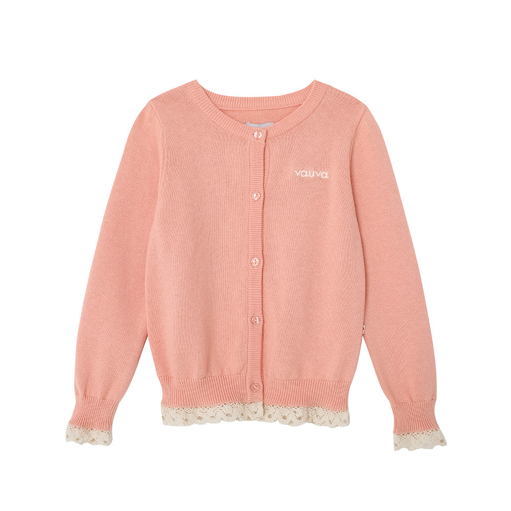 VAUVA Vauva FW23 - Girls Lace Cotton Cashmere Cardigan (Pink) Coat &amp; Jacket