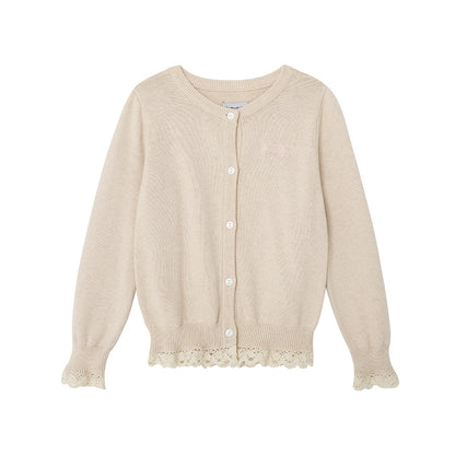 VAUVA Vauva FW23 - Girls Lace Cotton Cashmere Cardigan (White)