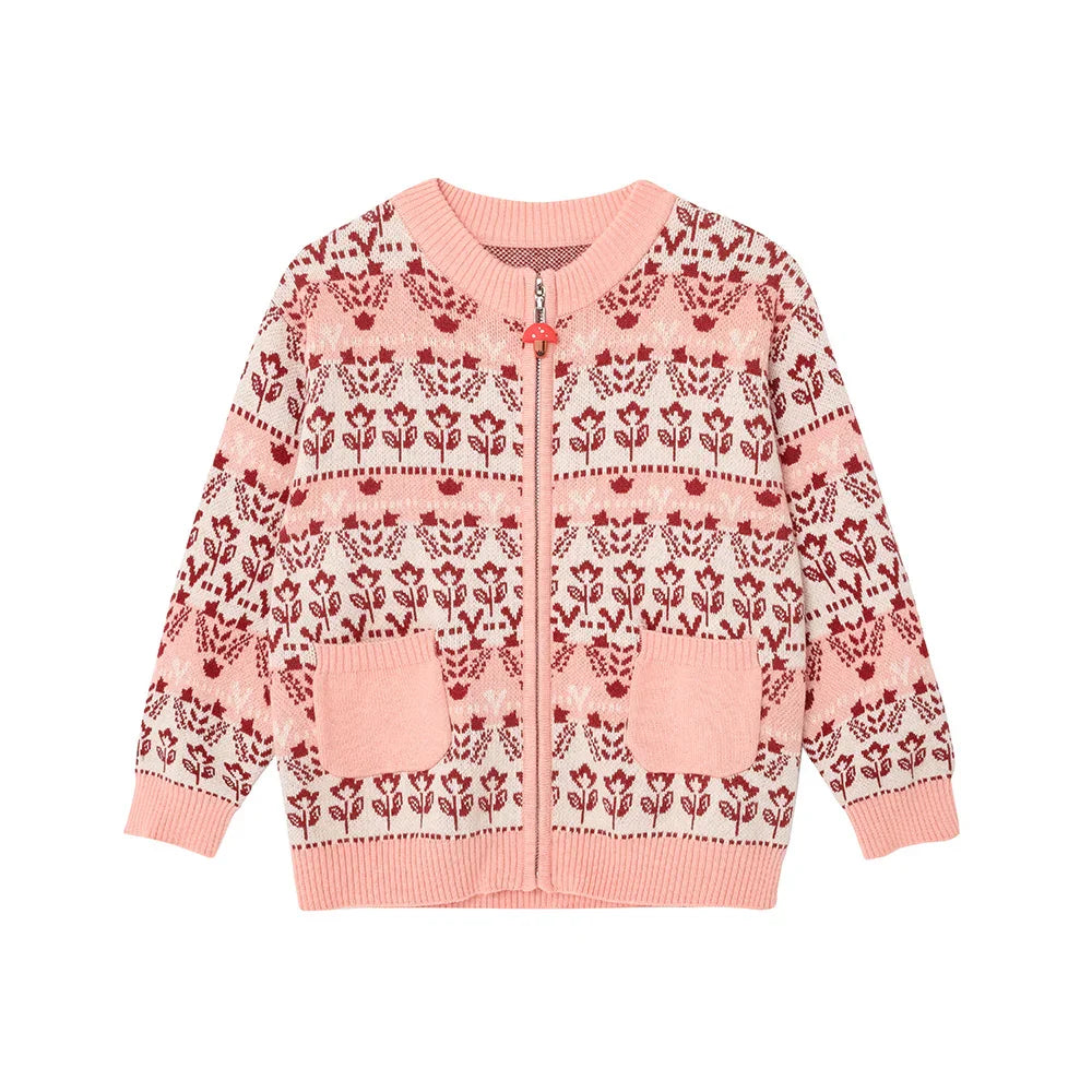 VAUVA Vauva FW23 - Girls Jacquard Cotton Cashmere Jacket (Pink) Coat & Jacket
