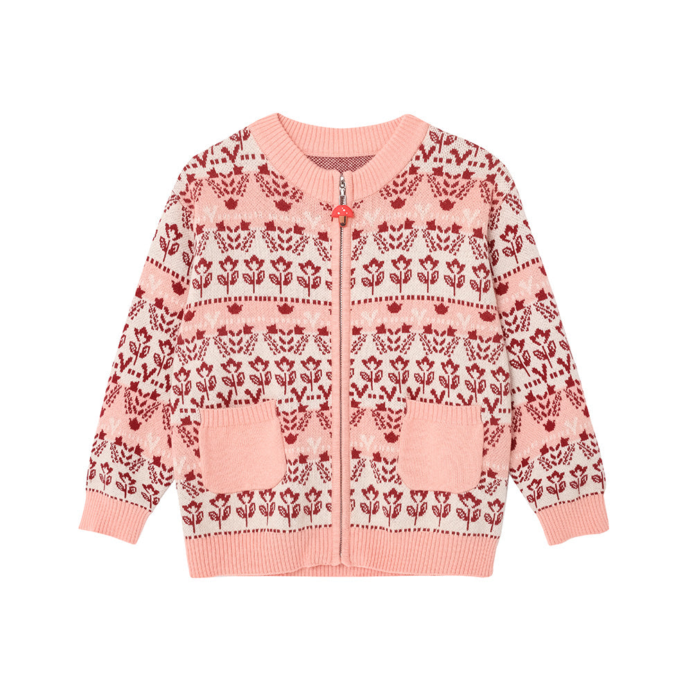 VAUVA Vauva FW23 - Girls Jacquard Cotton Cashmere Jacket (Pink) Coat &amp; Jacket