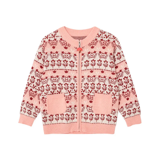 VAUVA Vauva FW23 - Girls Jacquard Cotton Cashmere Jacket (Pink) Coat & Jacket