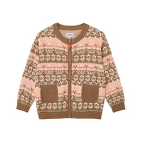 Vauva FW23 - Girls Jacquard Cotton Cashmere Jacket (Brown) product image front