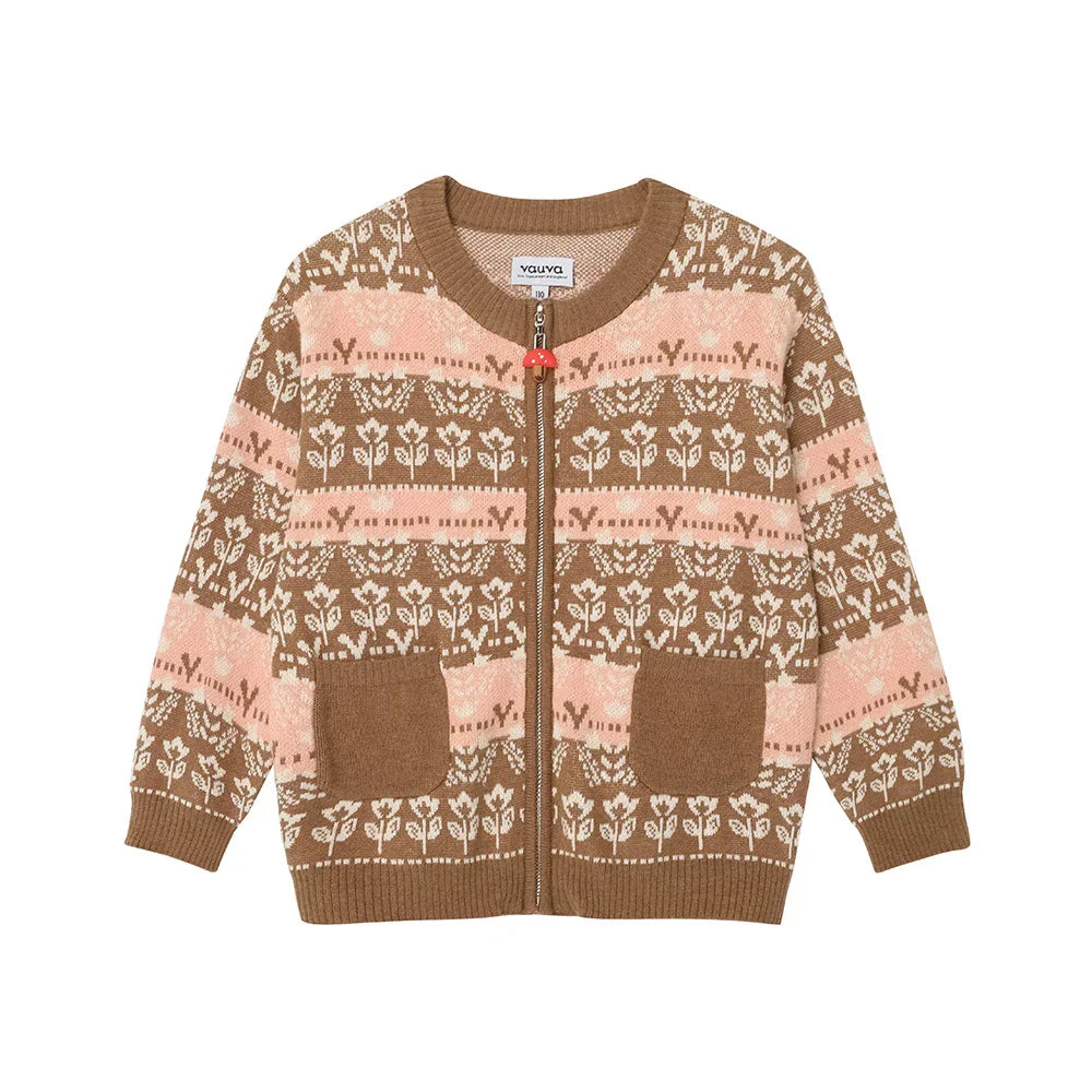 VAUVA Vauva FW23 - Girls Jacquard Cotton Cashmere Jacket (Brown) Coat & Jacket